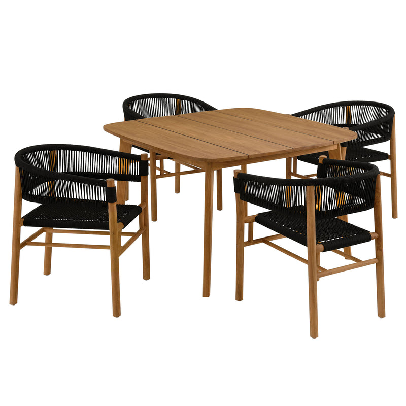 Vienna 5-Piece Outdoor Patio Teak and Rope Dining Set with Curved-Back Armchairs by Modway | Armchairs | Modishstore - 2