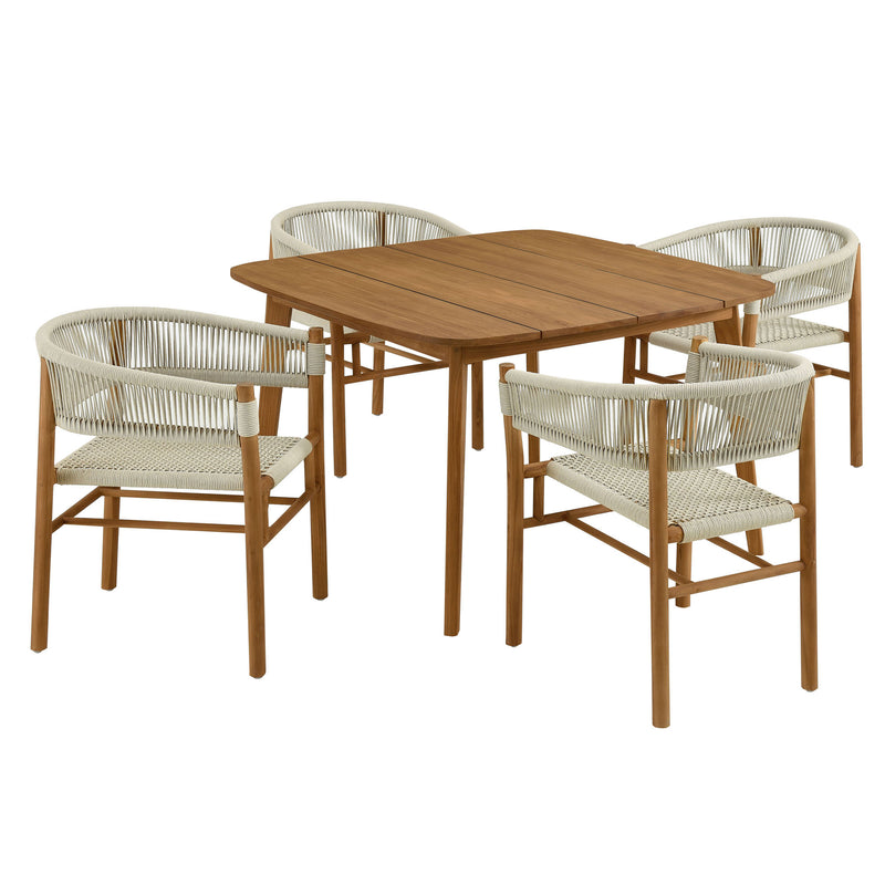 Vienna 5-Piece Outdoor Patio Teak and Rope Dining Set with Curved-Back Armchairs by Modway | Armchairs | Modishstore - 7