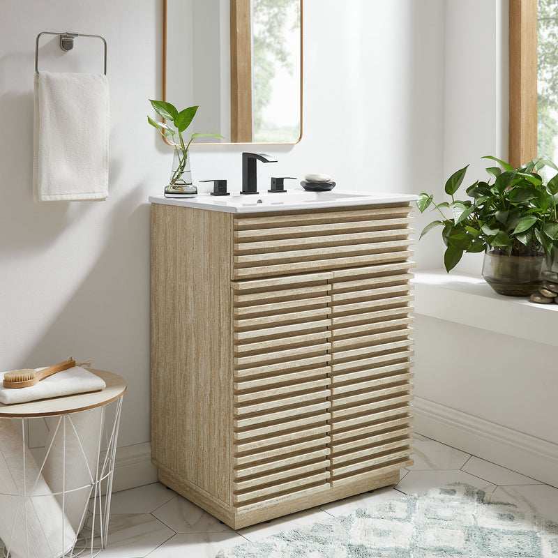 Render 24" Faux Travertine Bathroom Vanity With Sink by Modway | Bathroom Accessories | Modishstore - 1