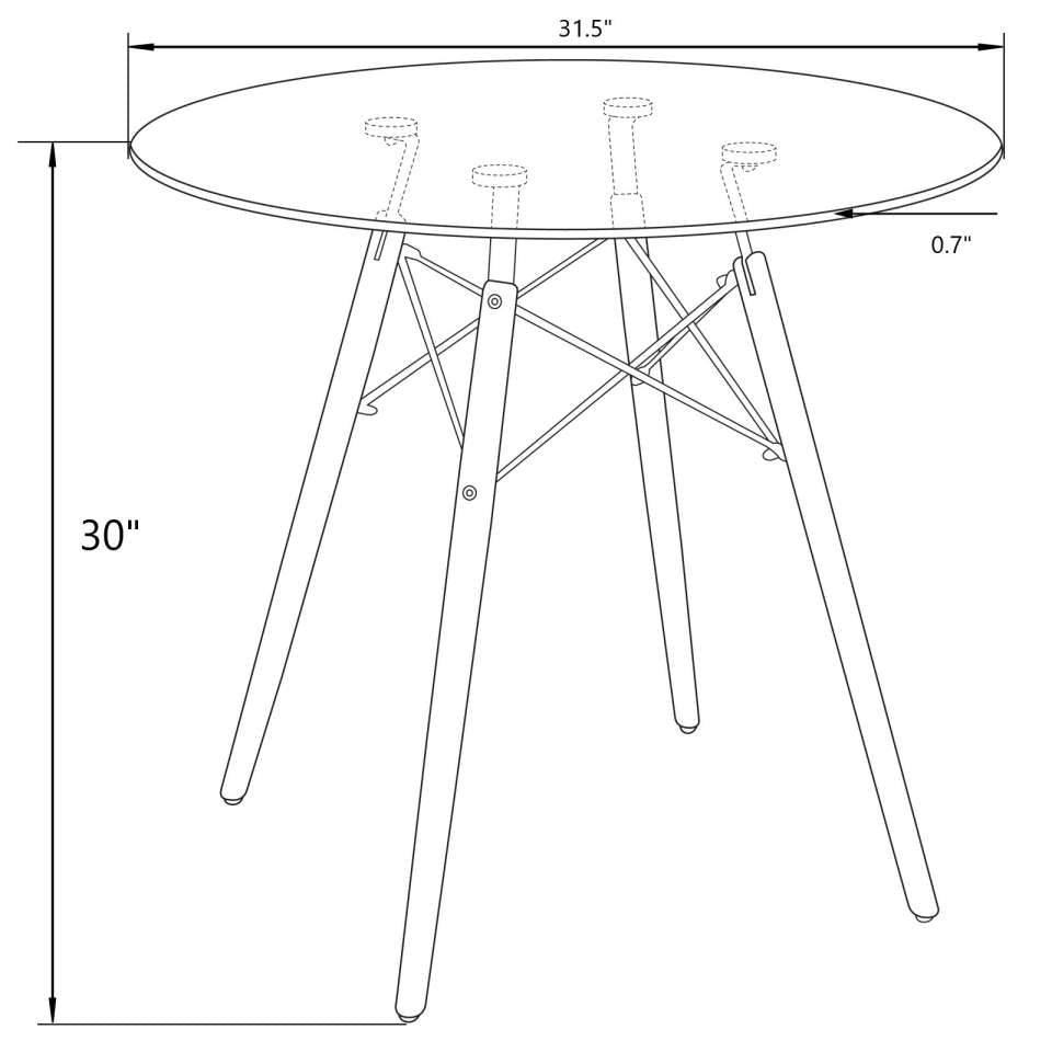 LeisureMod Dover Round Bistro Wood Top Dining Table W/ Natural Wood Eiffel Base | Dining Tables | Modishstore - 5