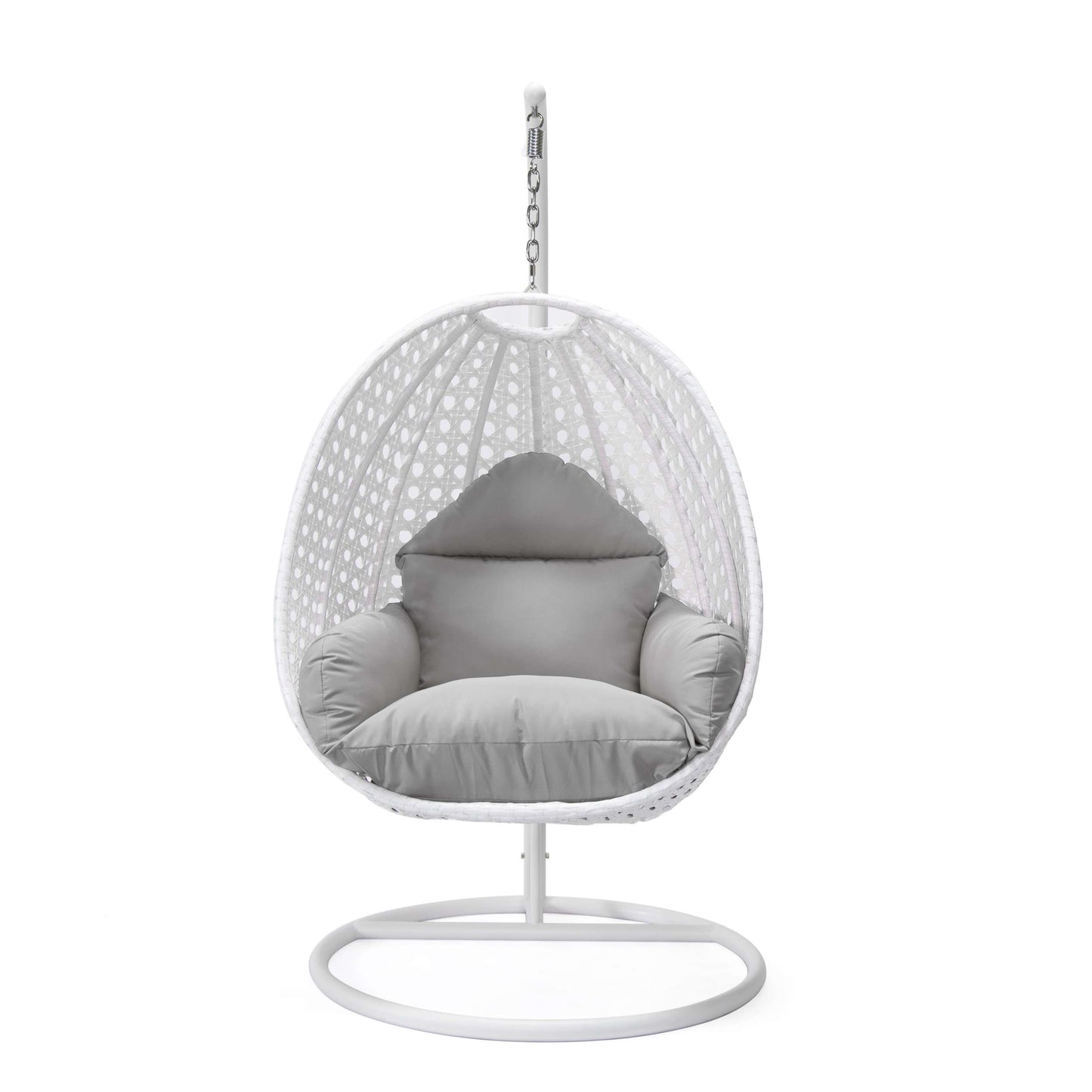 LeisureMod White Wicker Hanging Egg Swing Chair | Outdoor Porch Swings | Modishstore - 66