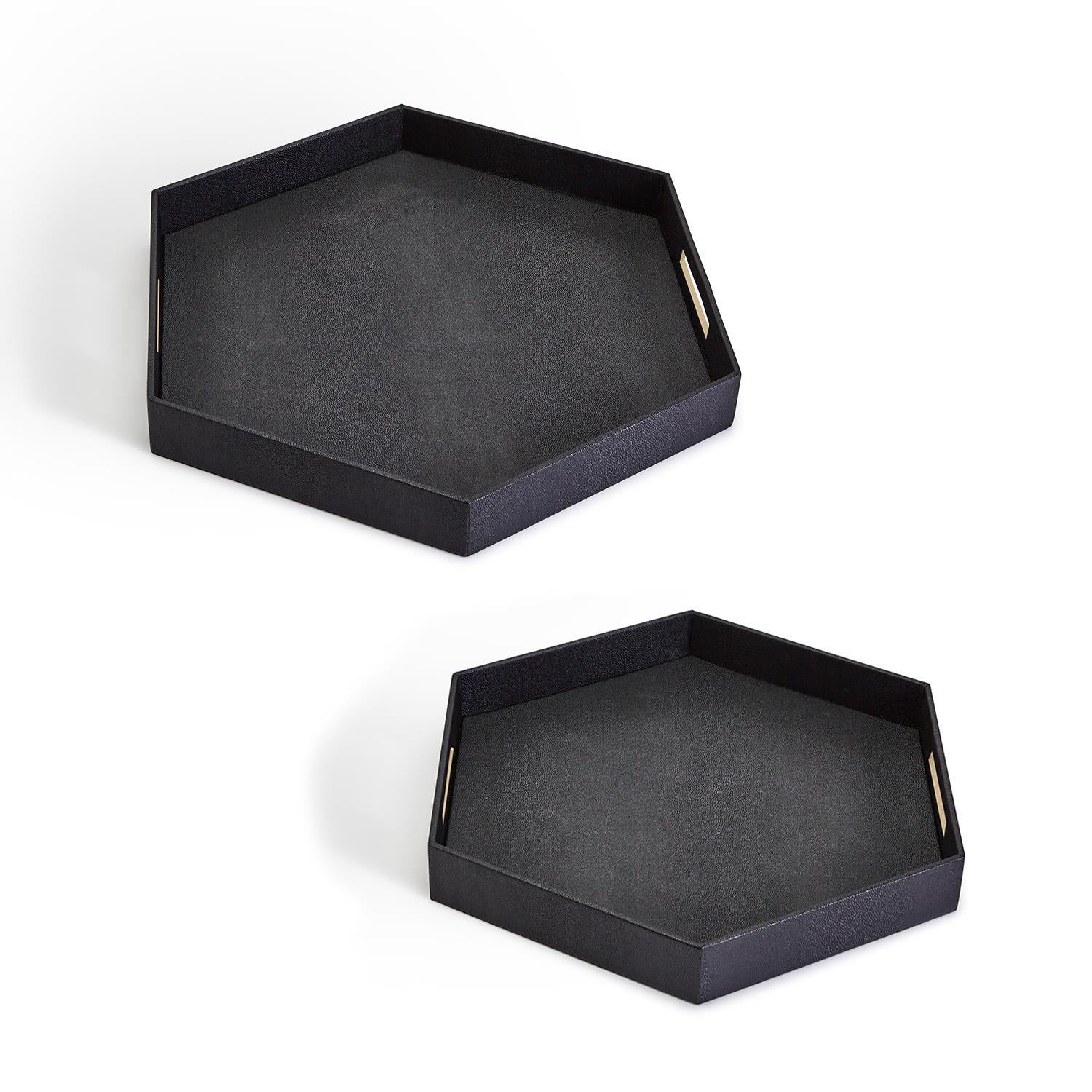 Black Hexagon Stingray Tray Set Of 6 By Tozai Home | Trays | Modishstore - 3