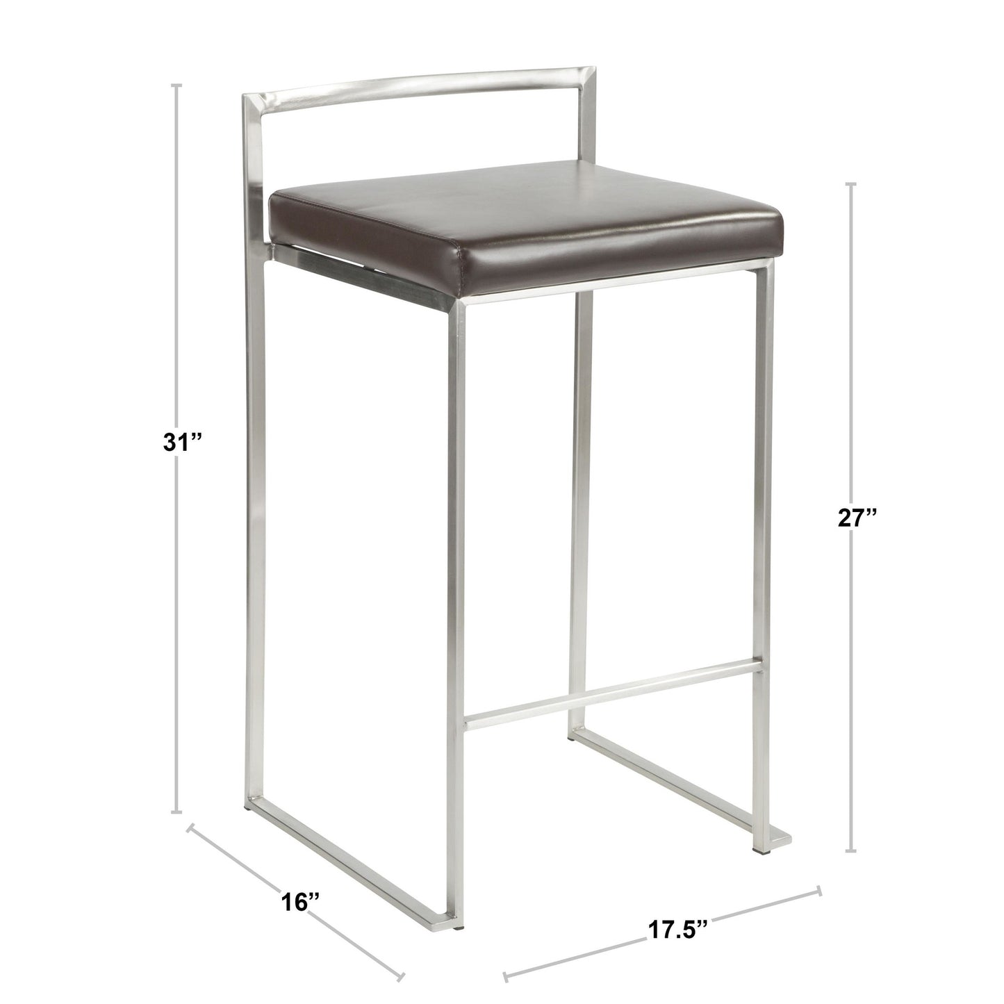 Fuji Stacker 26" Fixed-Height Counter Stool - Set of 3 By LumiSource - B26-FUJIPU SSBK3 | Counter Stools | Modishstore - 36