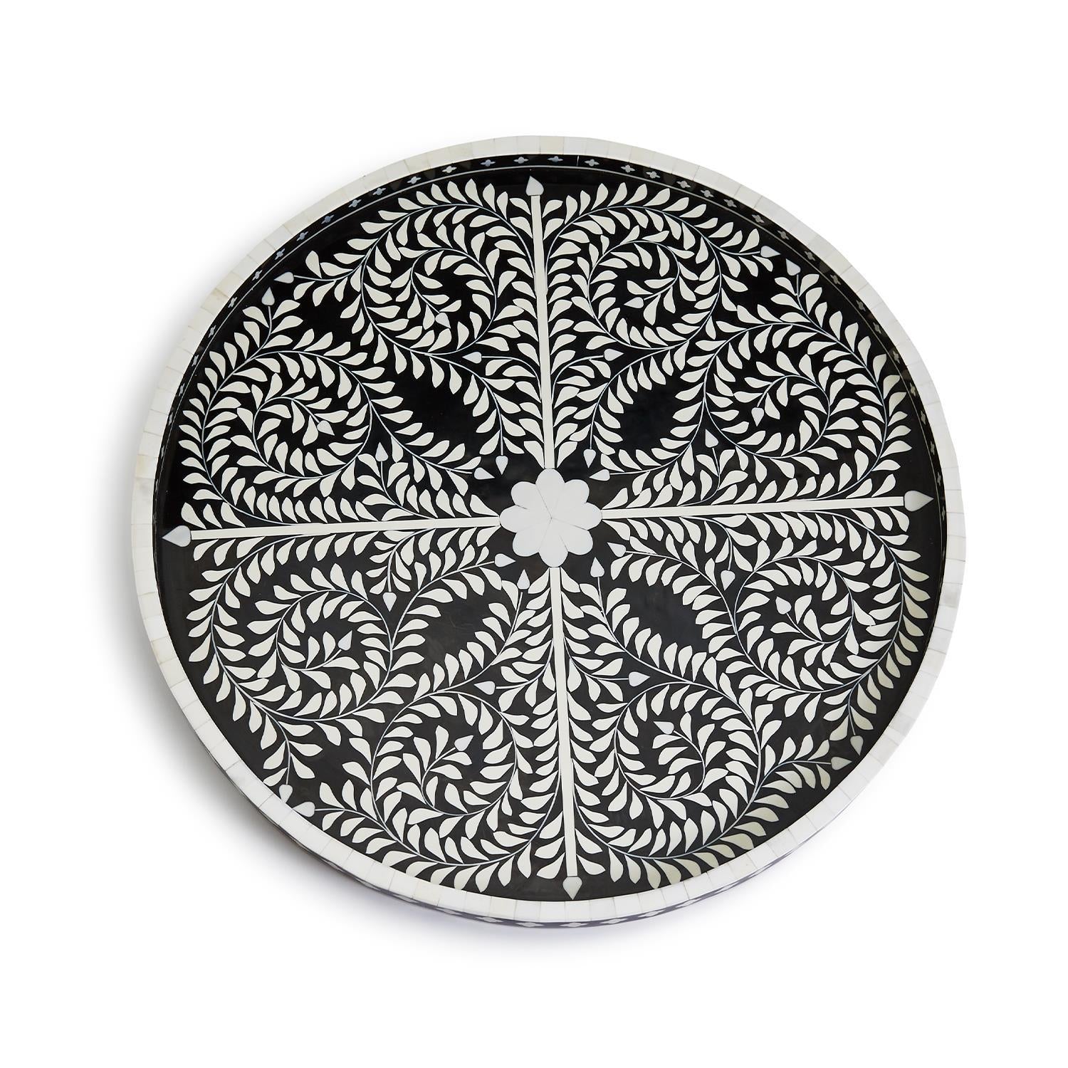 Black and White Decorative Round Serving Tray By Tozai Home | Trays | Modishstore - 2