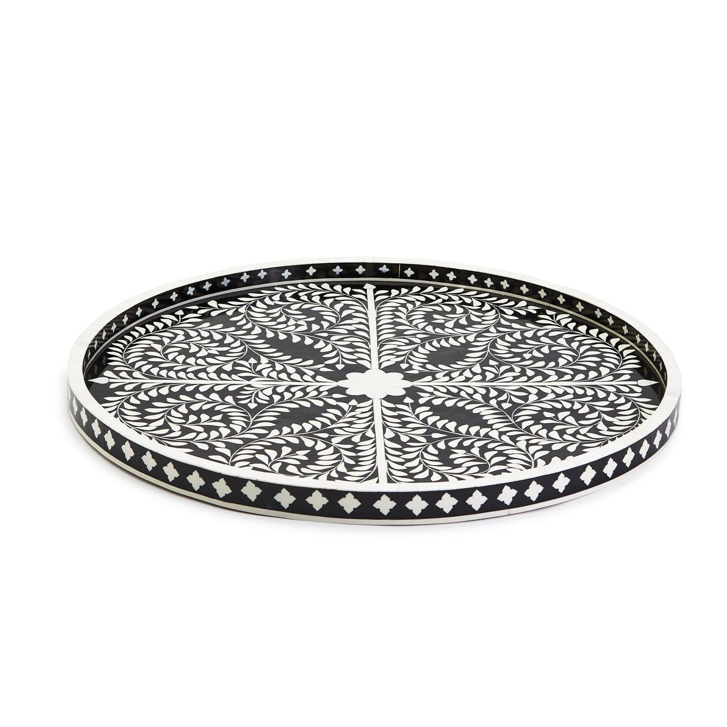 Black and White Decorative Round Serving Tray By Tozai Home | Trays | Modishstore - 1