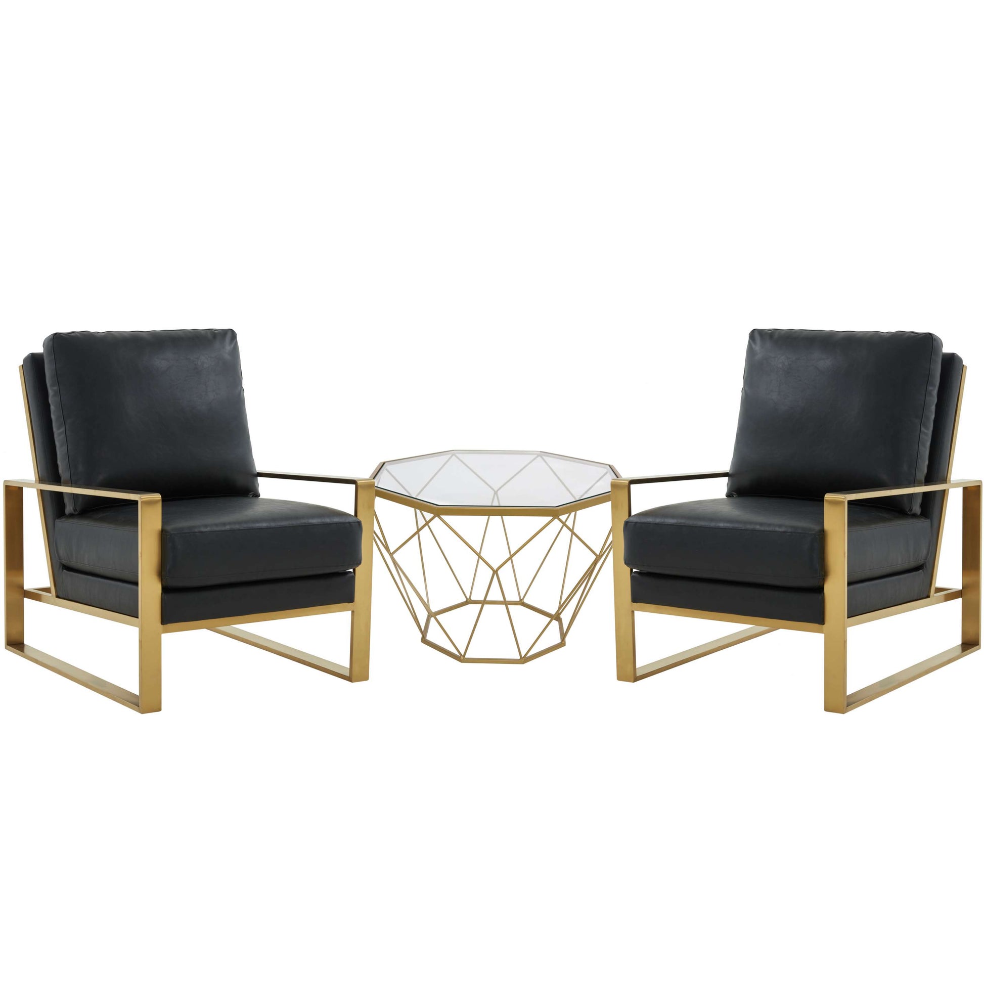 LeisureMod Jefferson Leather Armchair with Gold Frame and Octagon Coffee Table with Geometric Base | Armchairs | Modishstore - 2