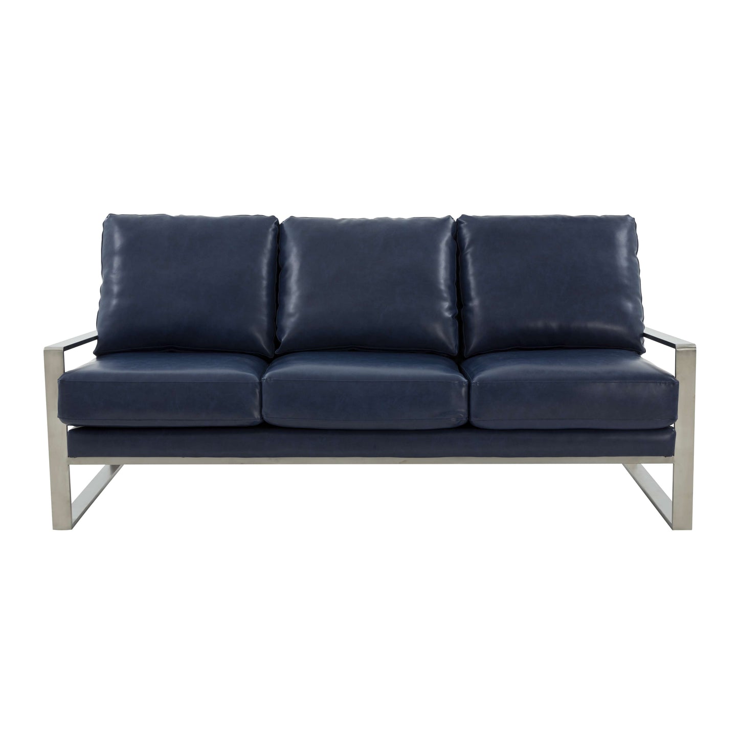 LeisureMod Jefferson Contemporary Modern Design Leather Sofa With Silver Frame | Sofas | Modishstore - 28