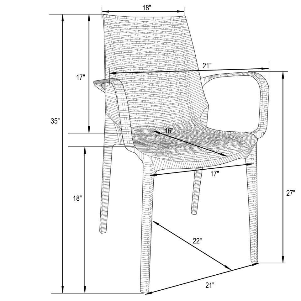 LeisureMod Kent Outdoor Patio Plastic Dining Arm Chair, Set of 4 - KCA21BR4 | Outdoor Chairs | Modishstore - 3