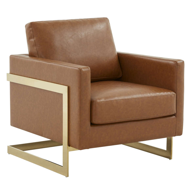 LeisureMod Lincoln Leather Accent Armchair With Gold Frame | Armchairs | Modishstore - 10