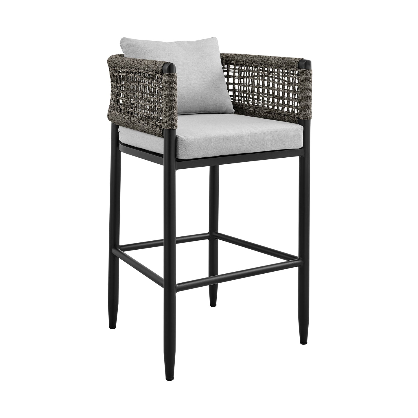 Alegria Outdoor Patio Counter Height Bar Stool in Aluminum with Gray Rope and Cushions By Armen Living | Bar Stools | Modishstore - 3