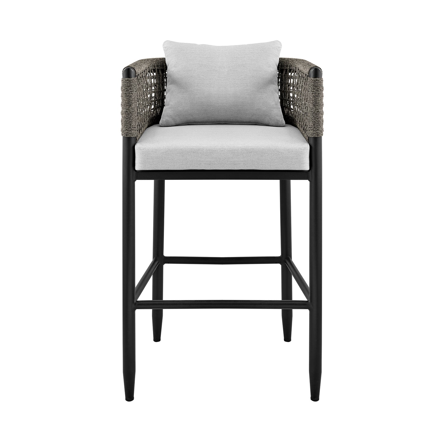 Alegria Outdoor Patio Counter Height Bar Stool in Aluminum with Gray Rope and Cushions By Armen Living | Bar Stools | Modishstore - 4