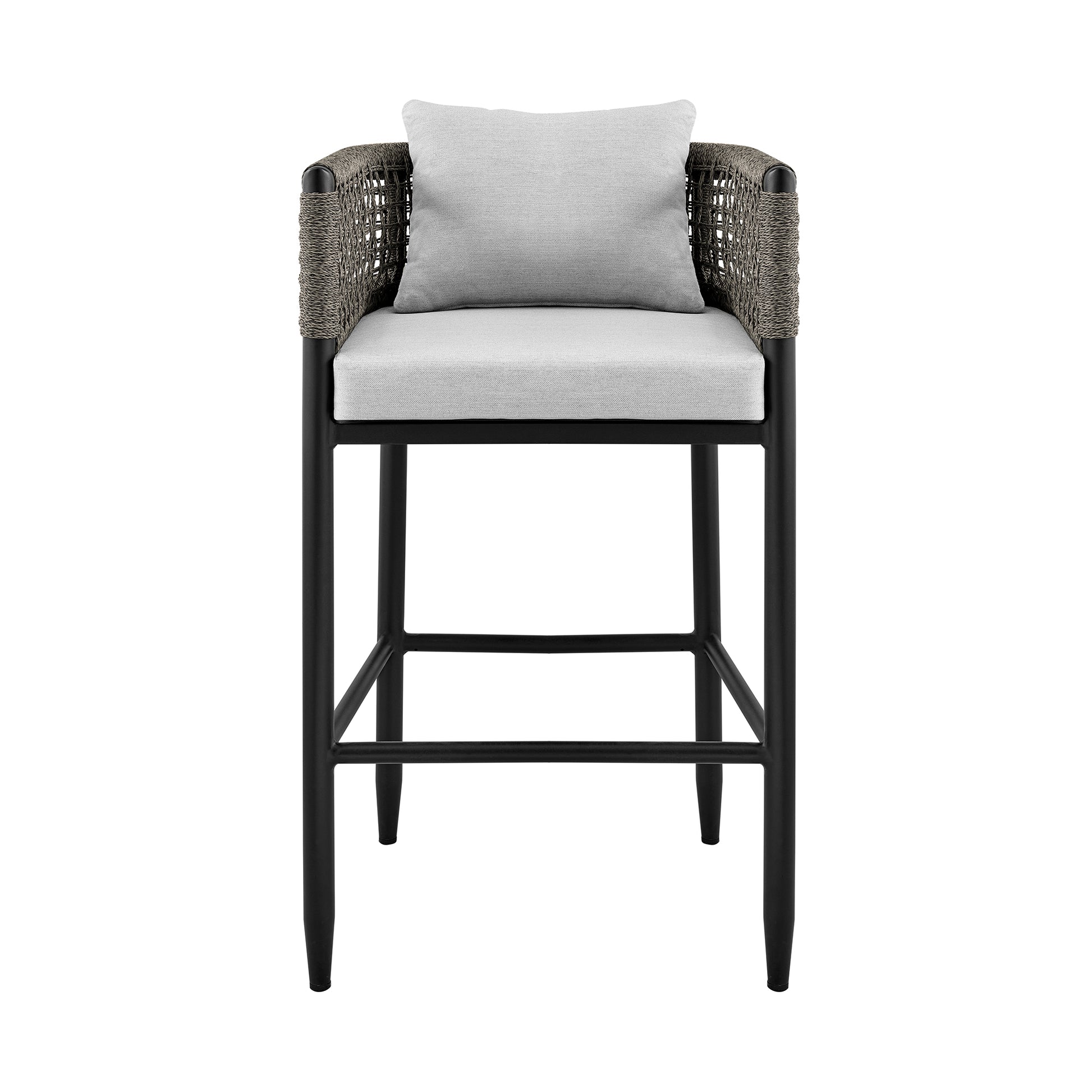 Alegria Outdoor Patio Counter Height Bar Stool in Aluminum with Gray Rope and Cushions By Armen Living | Bar Stools | Modishstore - 4