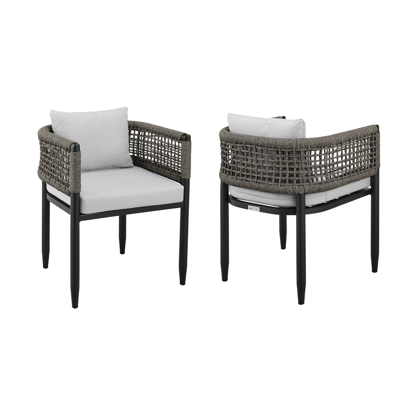 Alegria Outdoor Patio Dining Chair in Aluminum with Gray Rope and Cushions - Set of 2 By Armen Living | Outdoor Chairs | Modishstore - 3