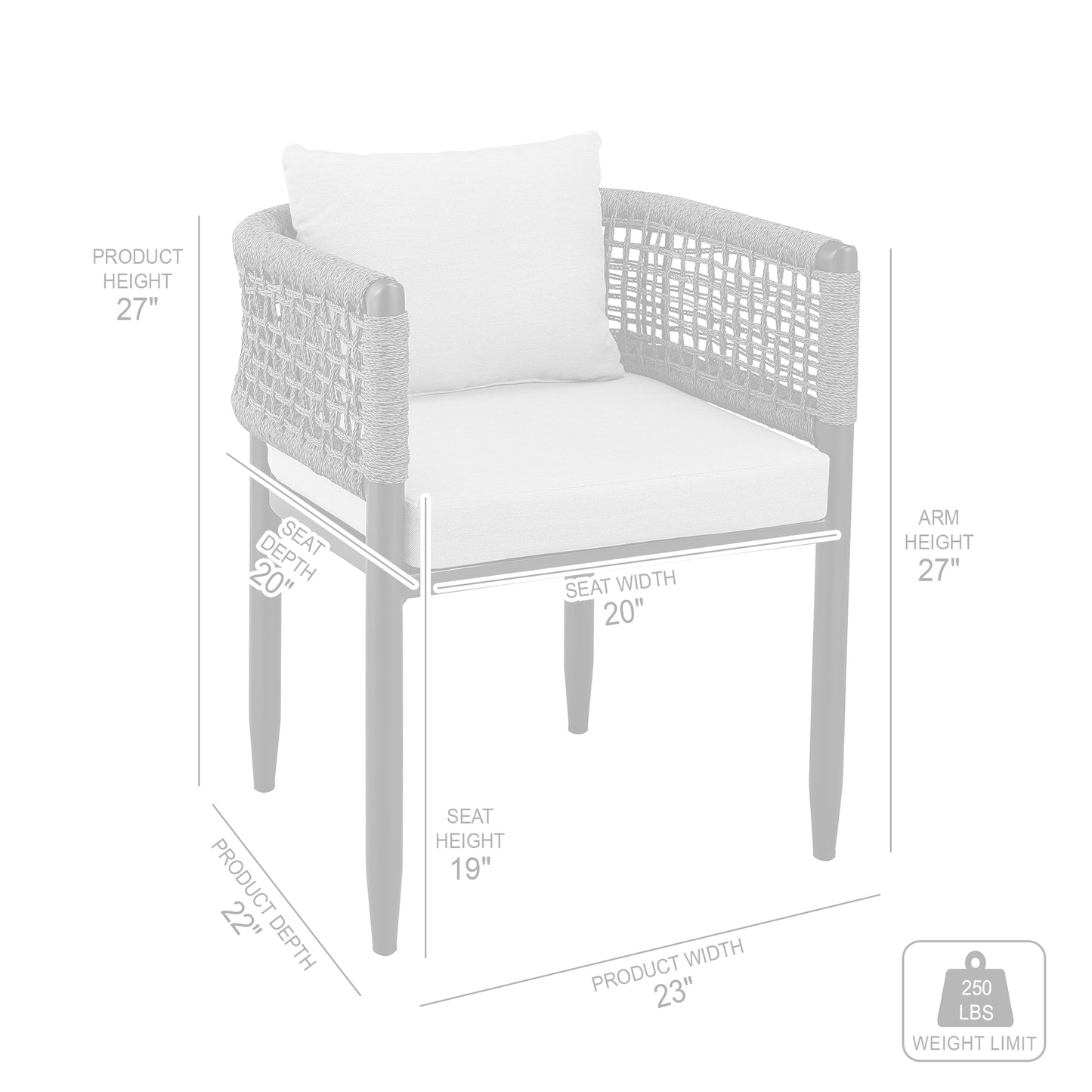 Alegria Outdoor Patio 7-Piece Dining Table Set in Aluminum with Gray Rope and Cushions By Armen Living | Outdoor Dining Sets | Modishstore - 10