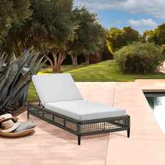 Alegria Outdoor Patio Adjustable Chaise Lounge Chair in Aluminum with Gray Rope and Cushions By Armen Living