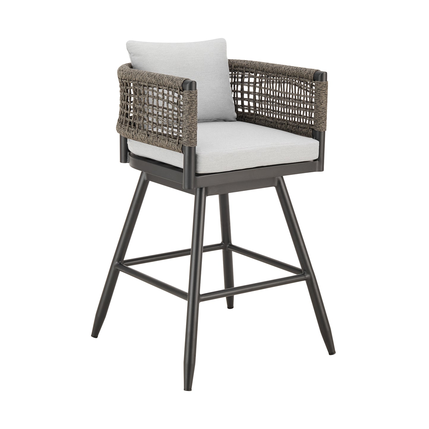 Alegria Outdoor Patio Swivel Counter Stool in Aluminum with Gray Rope and Light Gray Cushions By Armen Living | Bar Stools | Modishstore - 2