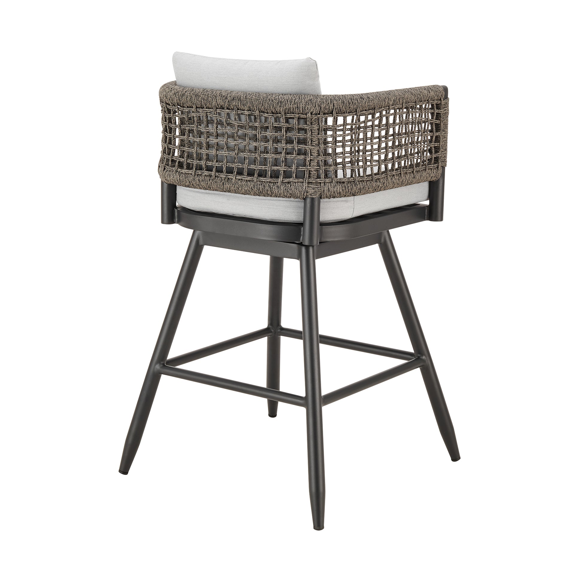 Alegria Outdoor Patio Swivel Counter Stool in Aluminum with Gray Rope and Light Gray Cushions By Armen Living | Bar Stools | Modishstore - 4