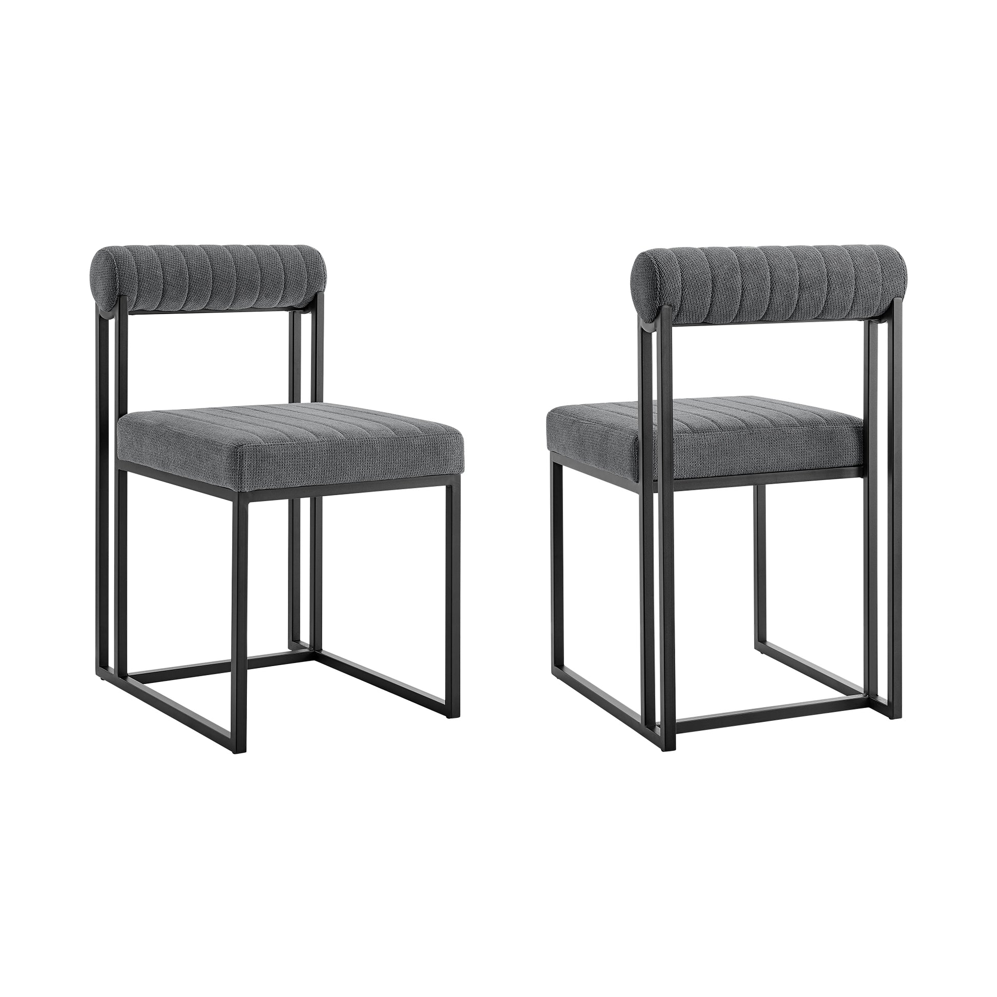 Anastasia Dining Chair with Matte Black Iron and Anchor Gray Fabric - Set of 2 By Armen Living | Dining Chairs | Modishstore - 3