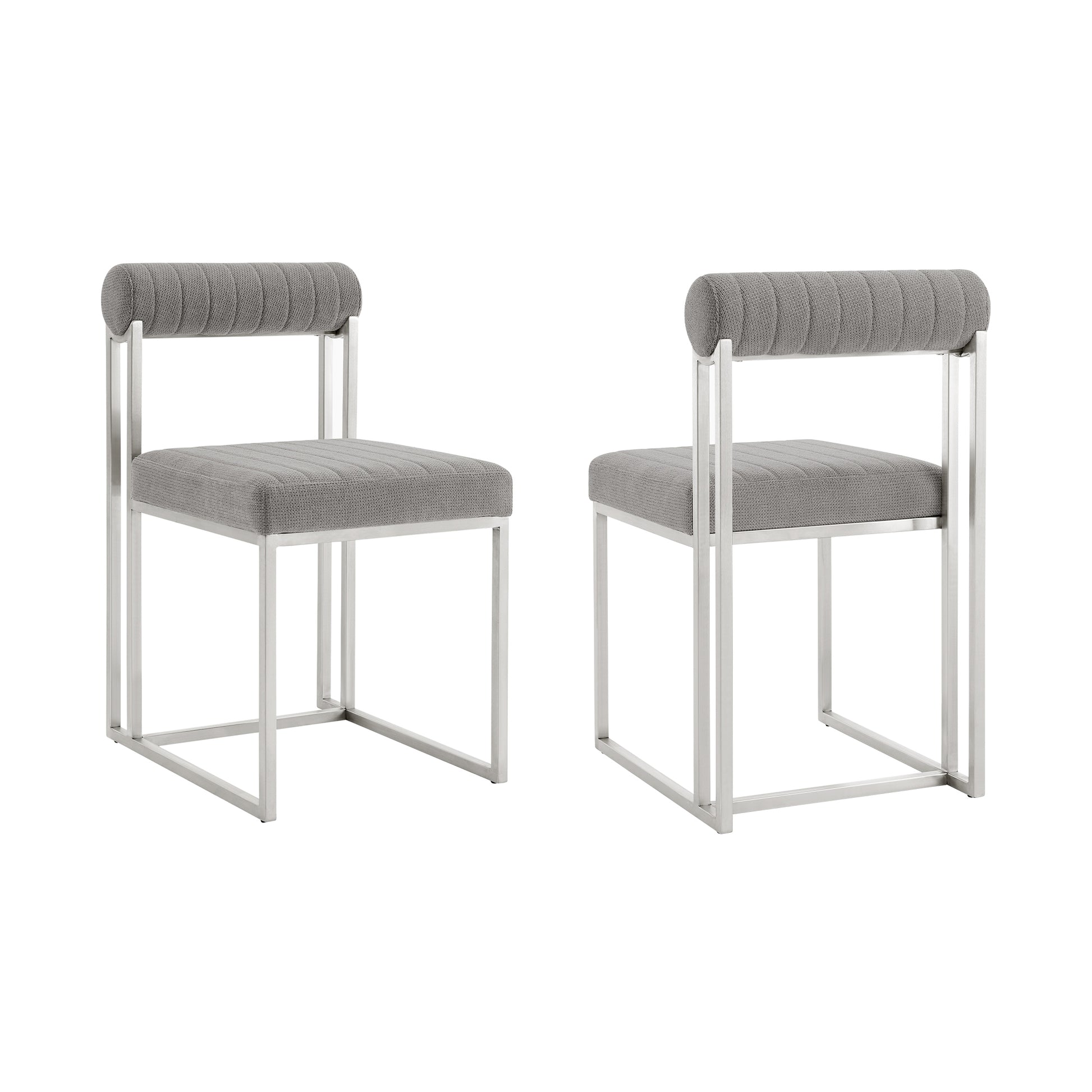 Anastasia Dining Chair with Brushed Stainless Steel and Light Gray Fabric - Set of 2 By Armen Living | Dining Chairs | Modishstore - 3