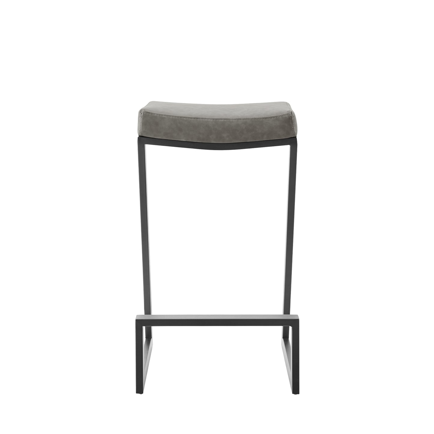 Atlantis 26" Backless Counter Stool with Matte Black Iron and Vintage Gray Faux Leather By Armen Living | Bar Stools | Modishstore - 3