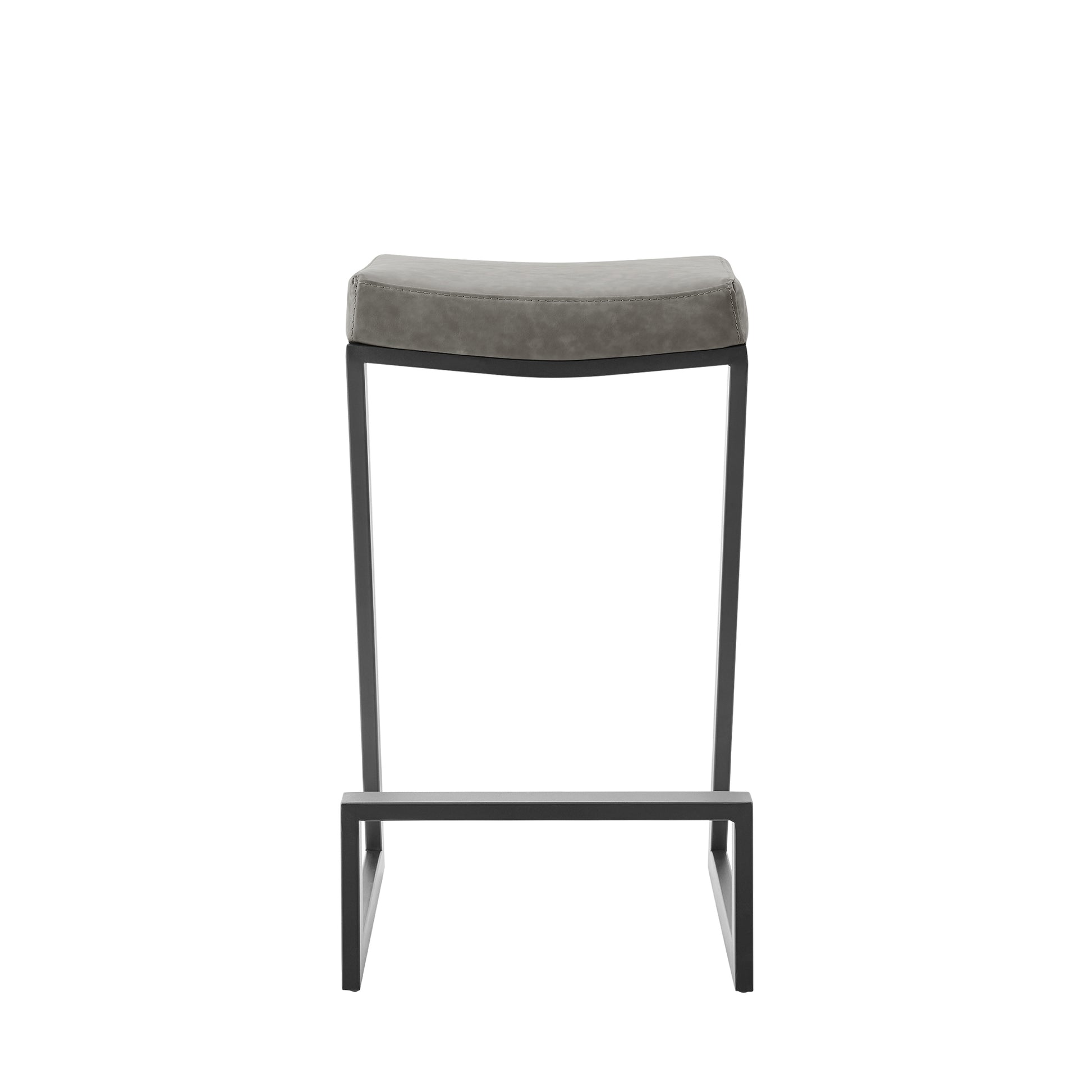 Atlantis 26" Backless Counter Stool with Matte Black Iron and Vintage Gray Faux Leather By Armen Living | Bar Stools | Modishstore - 3