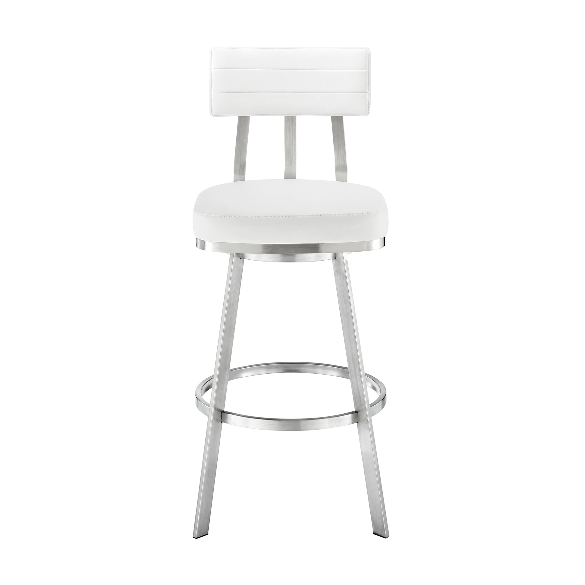 Benjamin 26" Swivel Counter Stool in Brushed Stainless Steel with White Faux Leather By Armen Living | Bar Stools | Modishstore - 3