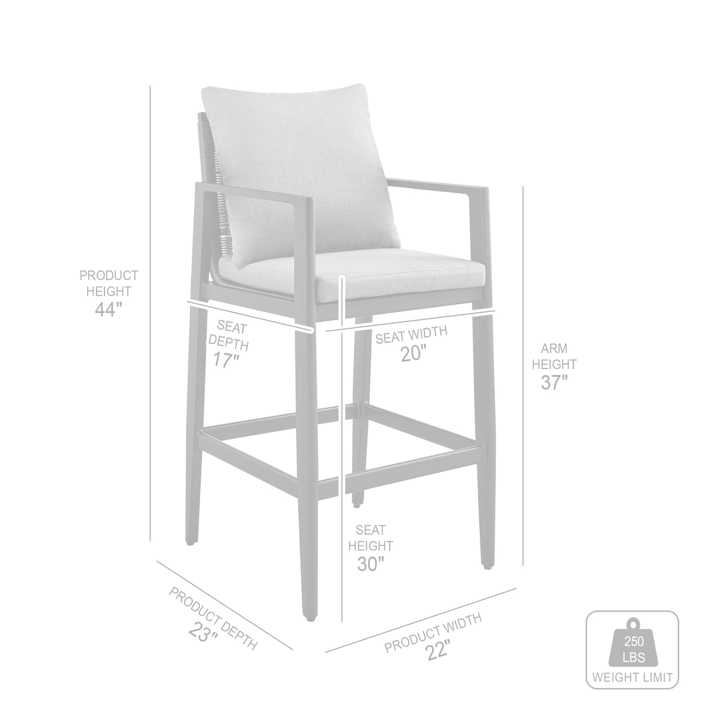 Cayman Outdoor Patio Bar Stool in Aluminum with Gray Cushions By Armen Living | Bar Stools | Modishstore - 9