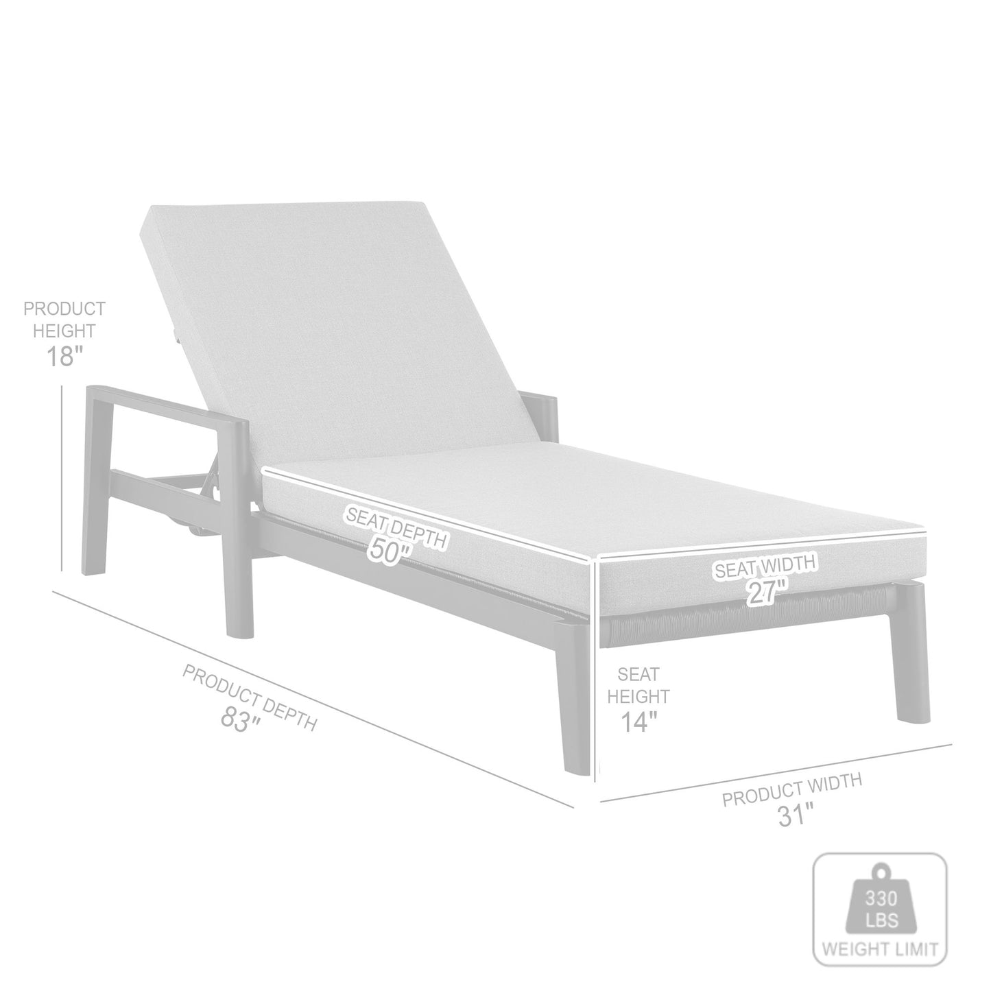 Cayman Outdoor Patio Adjustable Chaise Lounge Chair in Aluminum with Gray Cushions By Armen Living | Outdoor Chaise Lounges | Modishstore - 10