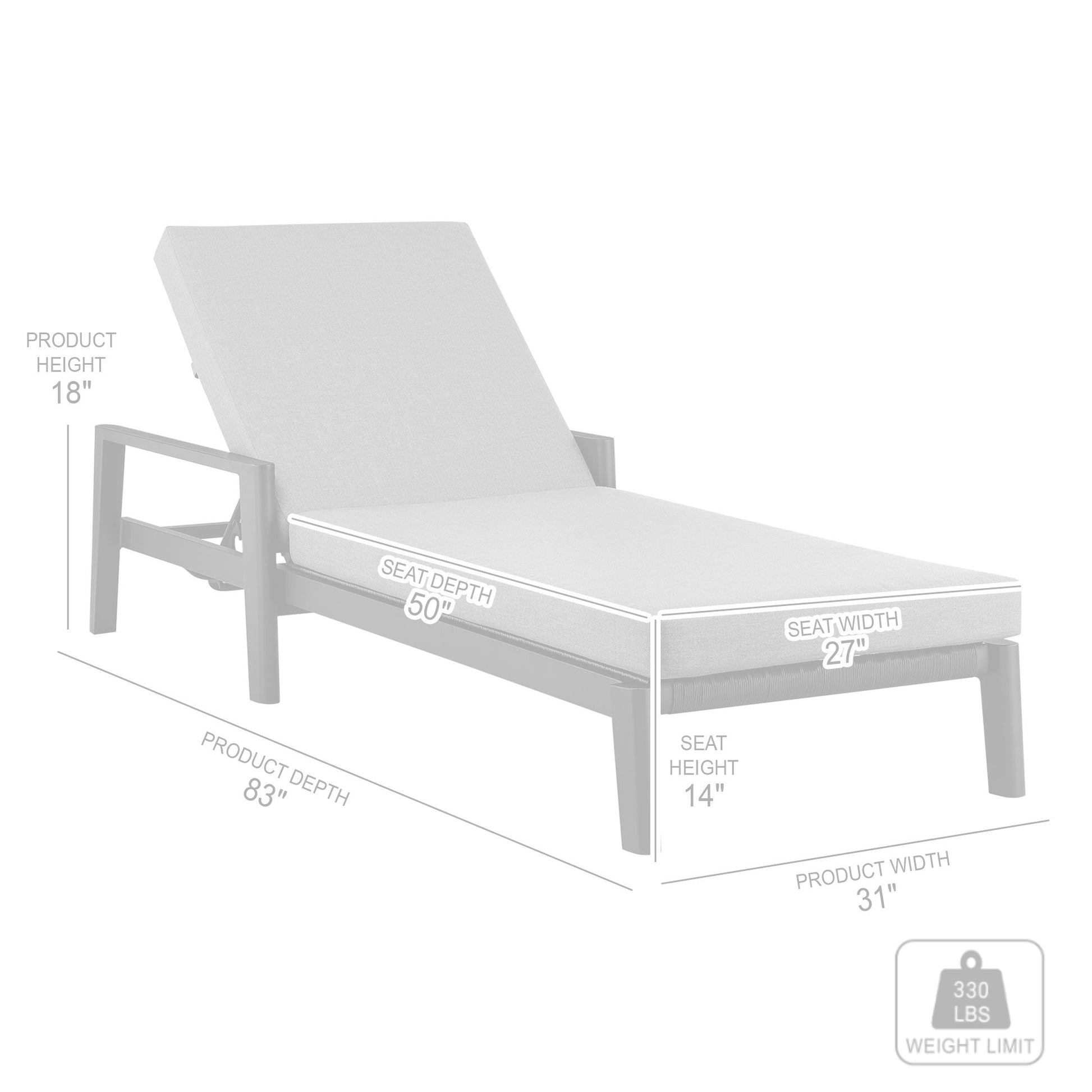 Cayman Outdoor Patio Adjustable Chaise Lounge Chair in Aluminum with Gray Cushions By Armen Living | Outdoor Chaise Lounges | Modishstore - 10