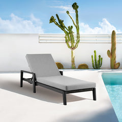 Cayman Outdoor Patio Adjustable Chaise Lounge Chair in Aluminum with Gray Cushions By Armen Living