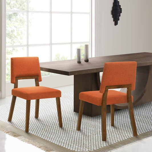 Channell Wood Dining Chair in Walnut Finish with Orange Fabric - Set of 2 By Armen Living | Dining Chairs | Modishstore