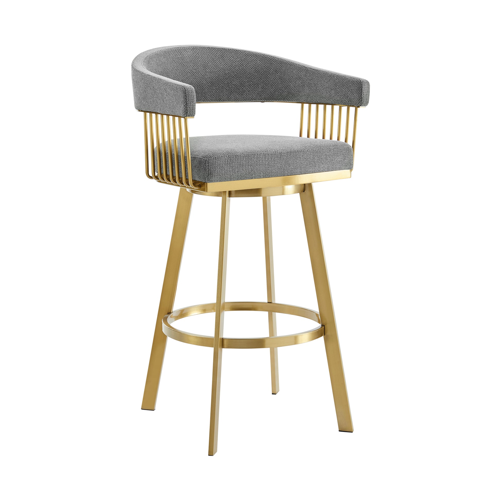 Chelsea 26" Swivel Counter Stool with Gold Brushed Stainless Steel and Anchor Gray Fabric By Armen Living | Bar Stools | Modishstore - 2