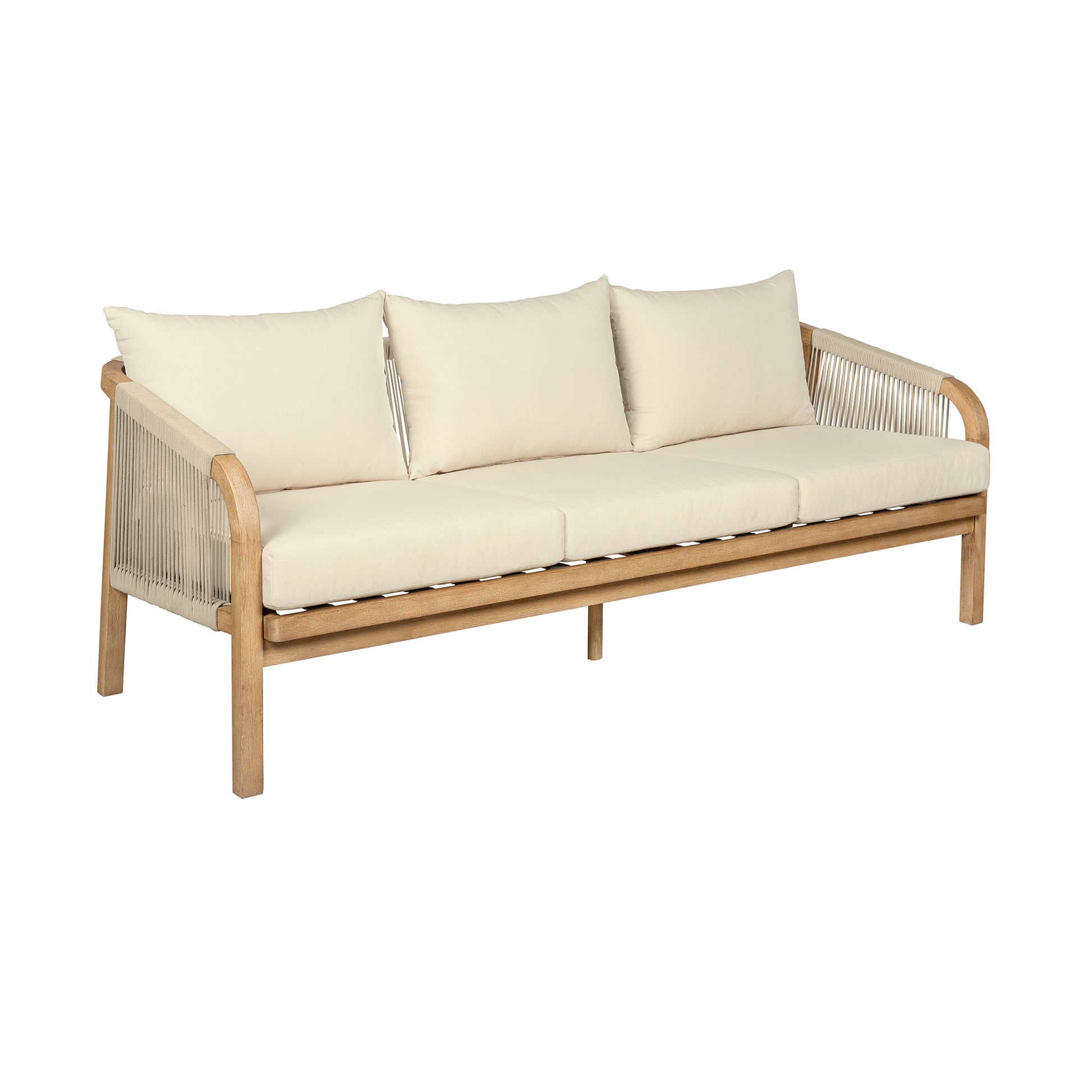 Cypress Outdoor Patio Sofa in Blonde Eucalyptus Wood and Light Gray Rope with Ivory Olefin Cushions By Armen Living | Outdoor Sofas, Loveseats & Sectionals | Modishstore - 4