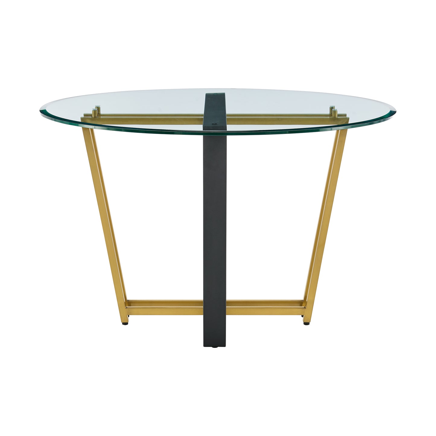 Devi 48" Round Dining Table in Gold Stainless Steel and Black Iron Base with Glass Tabletop  By Armen Living | Dining Tables | Modishstore - 4