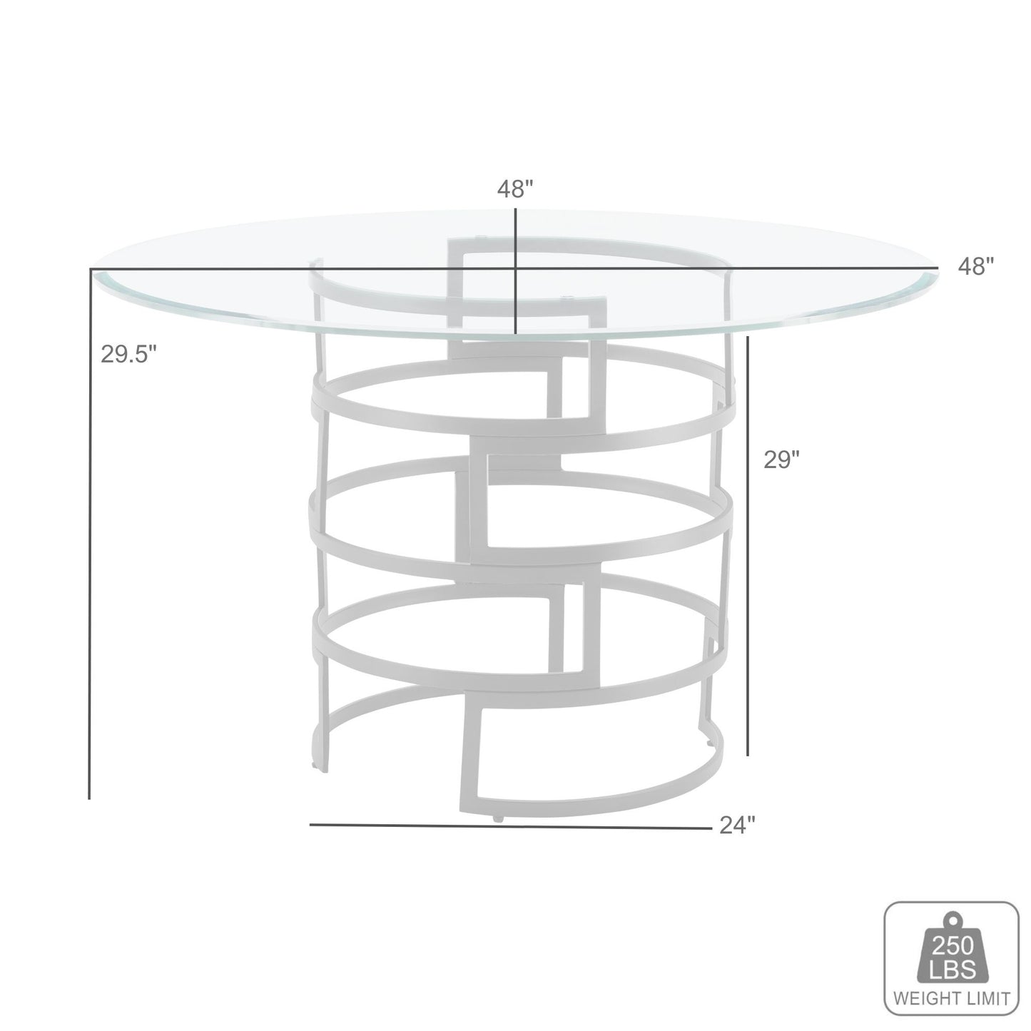 Diaz Contemporary 48" Round Dining Table with Brushed Stainless Steel Base and Glass Tabletop By Armen Living | Dining Tables | Modishstore - 18