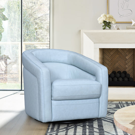 Desi Sky Blue Leather Swivel Accent Chair By Armen Living | Accent Chairs | Modishstore