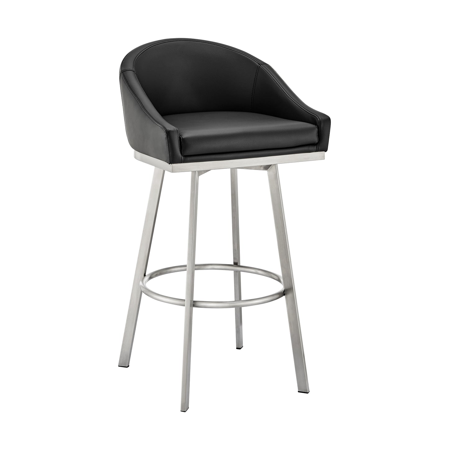 Eleanor 26" Swivel Counter Stool in Brushed Stainless Steel and Black Faux Leather By Armen Living | Bar Stools | Modishstore - 2