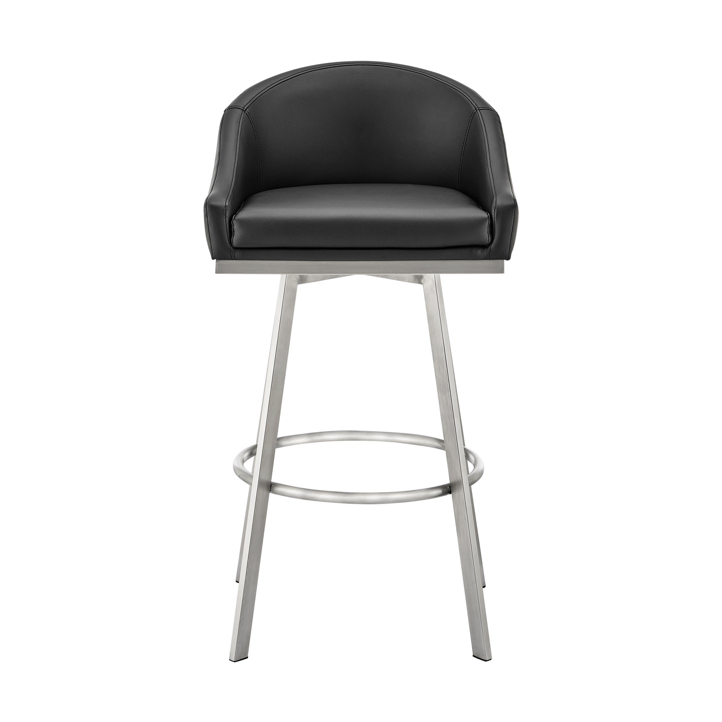 Eleanor 26" Swivel Counter Stool in Brushed Stainless Steel and Black Faux Leather By Armen Living | Bar Stools | Modishstore - 3