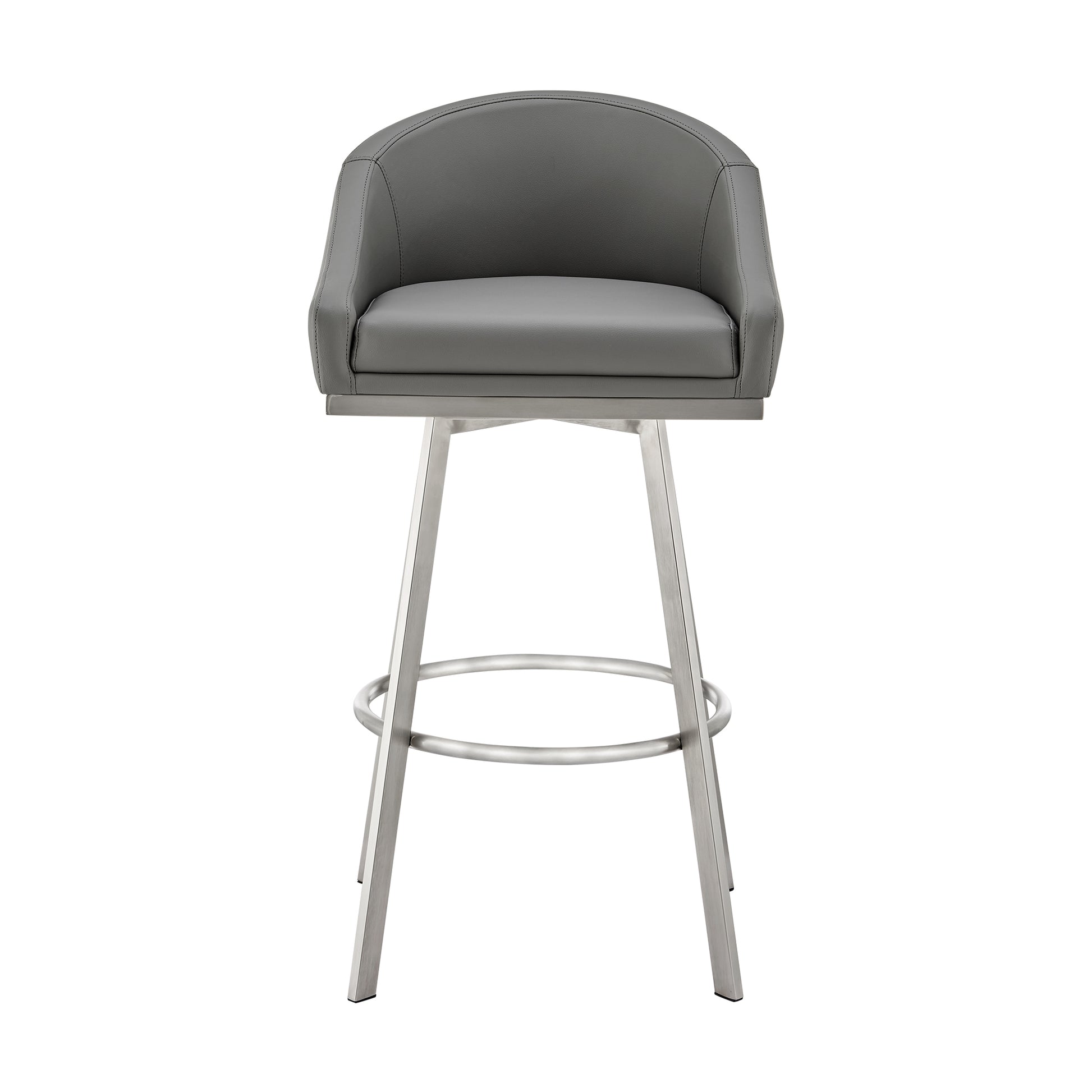 Eleanor 26" Swivel Counter Stool in Brushed Stainless Steel and Black Faux Leather By Armen Living | Bar Stools | Modishstore - 13