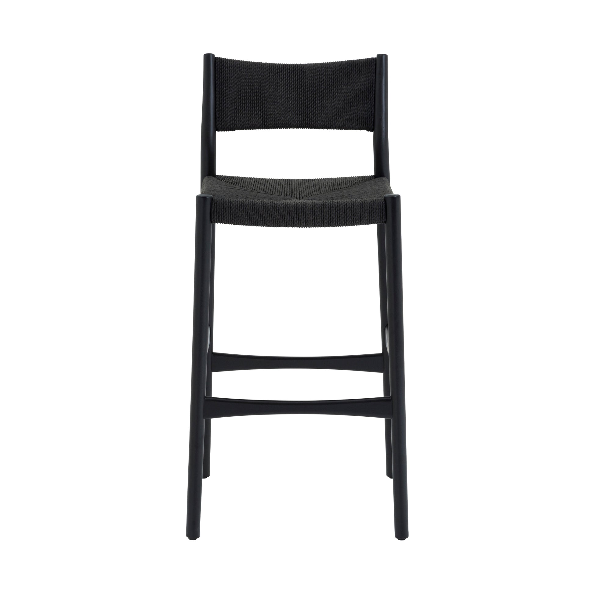 Erie Black Woven Paper Cord and Wood Counter Stool By Armen Living | Bar Stools | Modishstore - 3