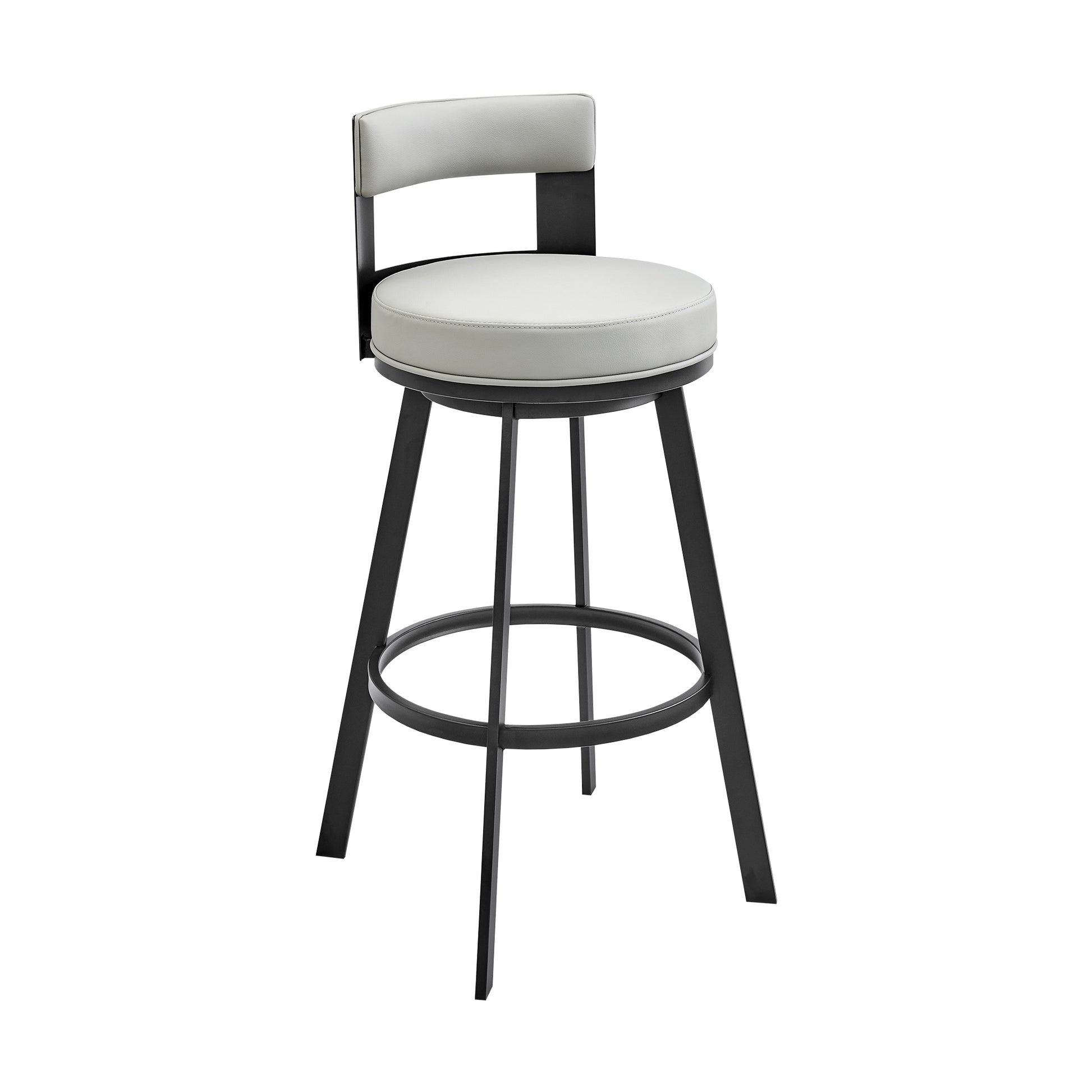 Flynn 26" Swivel Counter Stool in Black Metal with Light Gray Faux Leather By Armen Living | Bar Stools | Modishstore - 2