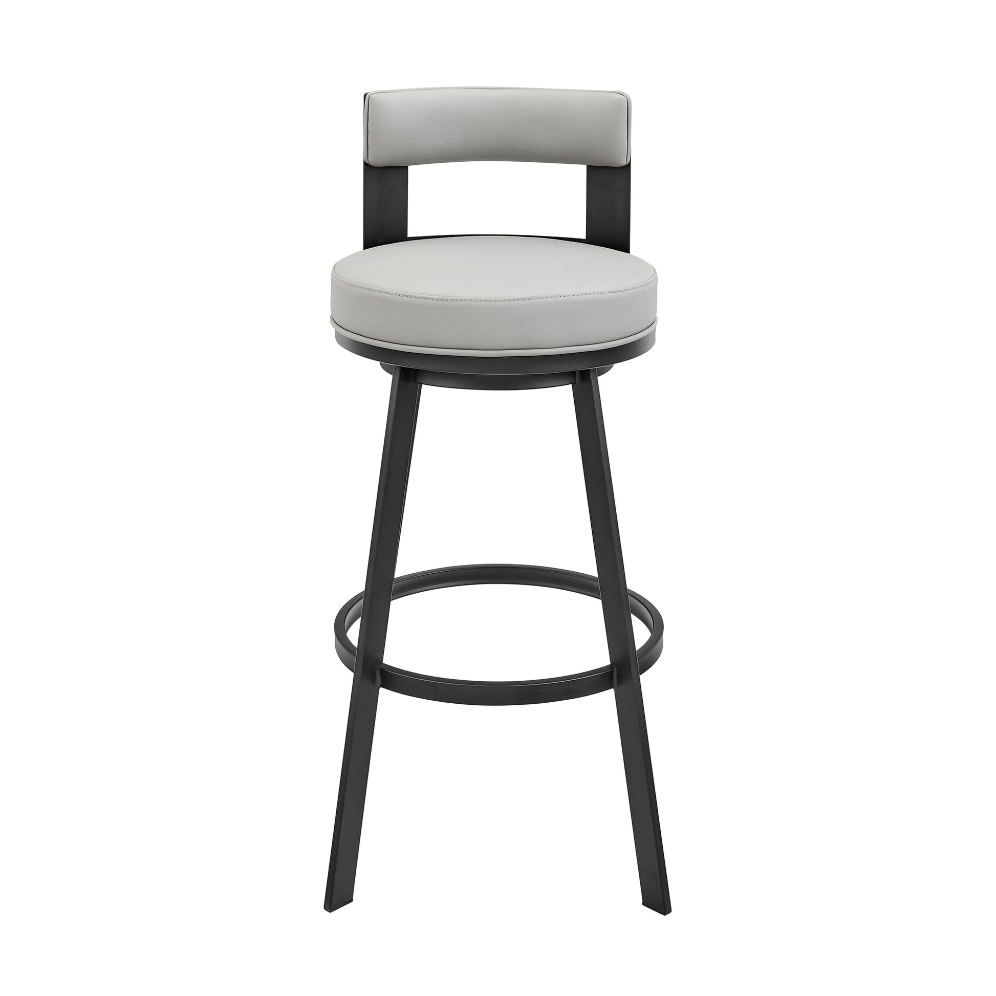 Flynn 26" Swivel Counter Stool in Black Metal with Light Gray Faux Leather By Armen Living | Bar Stools | Modishstore - 3