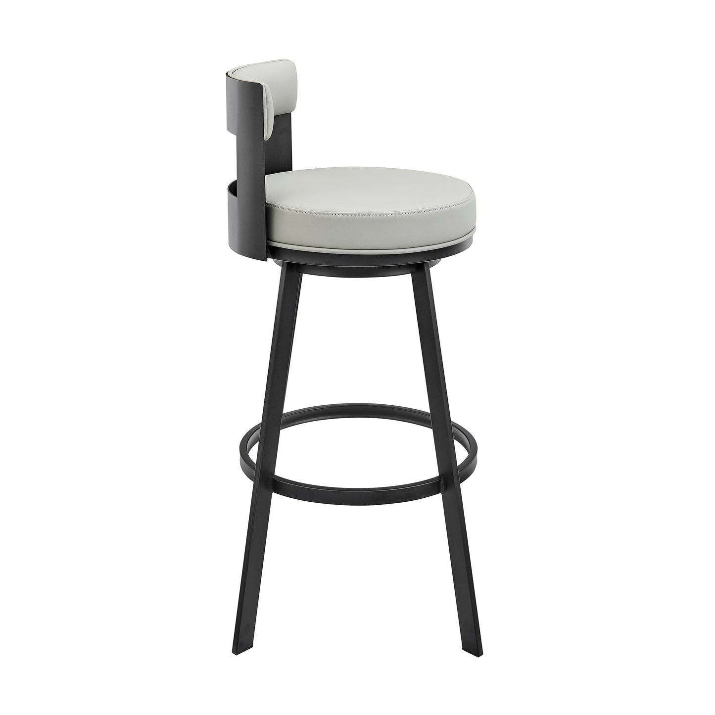 Flynn 26" Swivel Counter Stool in Black Metal with Light Gray Faux Leather By Armen Living | Bar Stools | Modishstore - 4