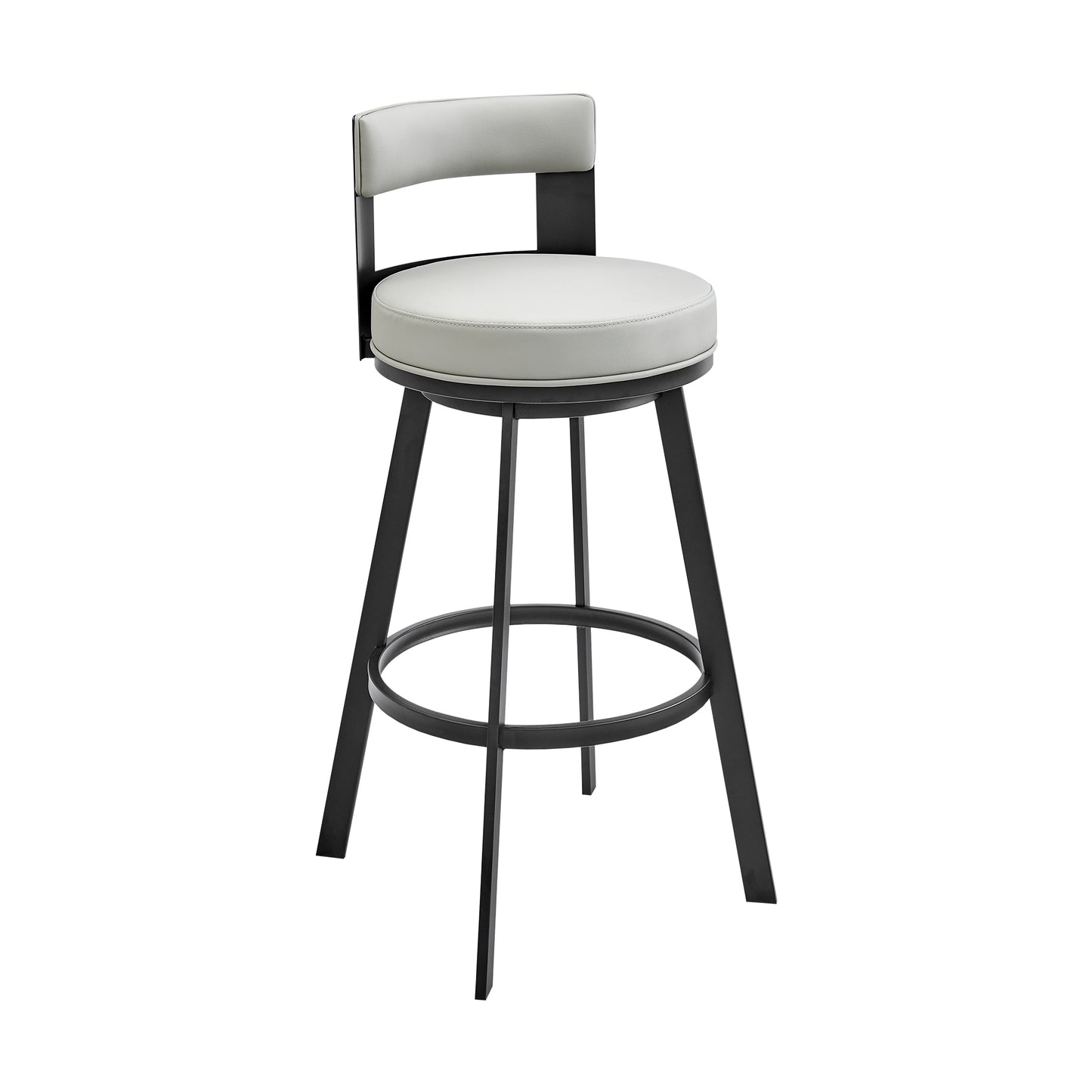 Flynn 30" Swivel Bar Stool in Black Metal with Light Gray Faux Leather By Armen Living | Bar Stools | Modishstore - 2