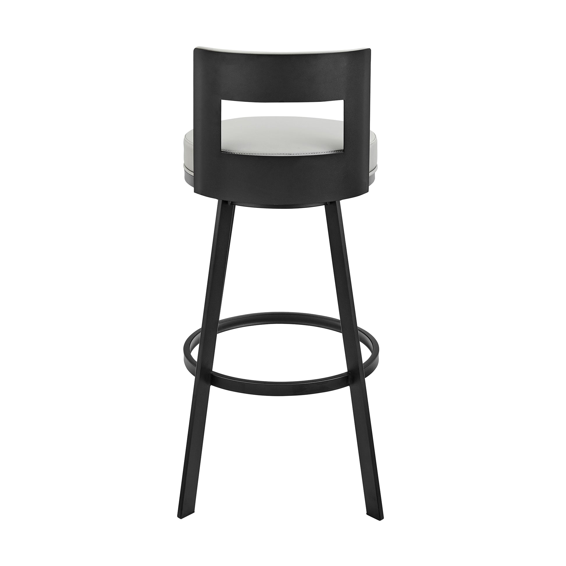 Flynn 30" Swivel Bar Stool in Black Metal with Light Gray Faux Leather By Armen Living | Bar Stools | Modishstore - 6