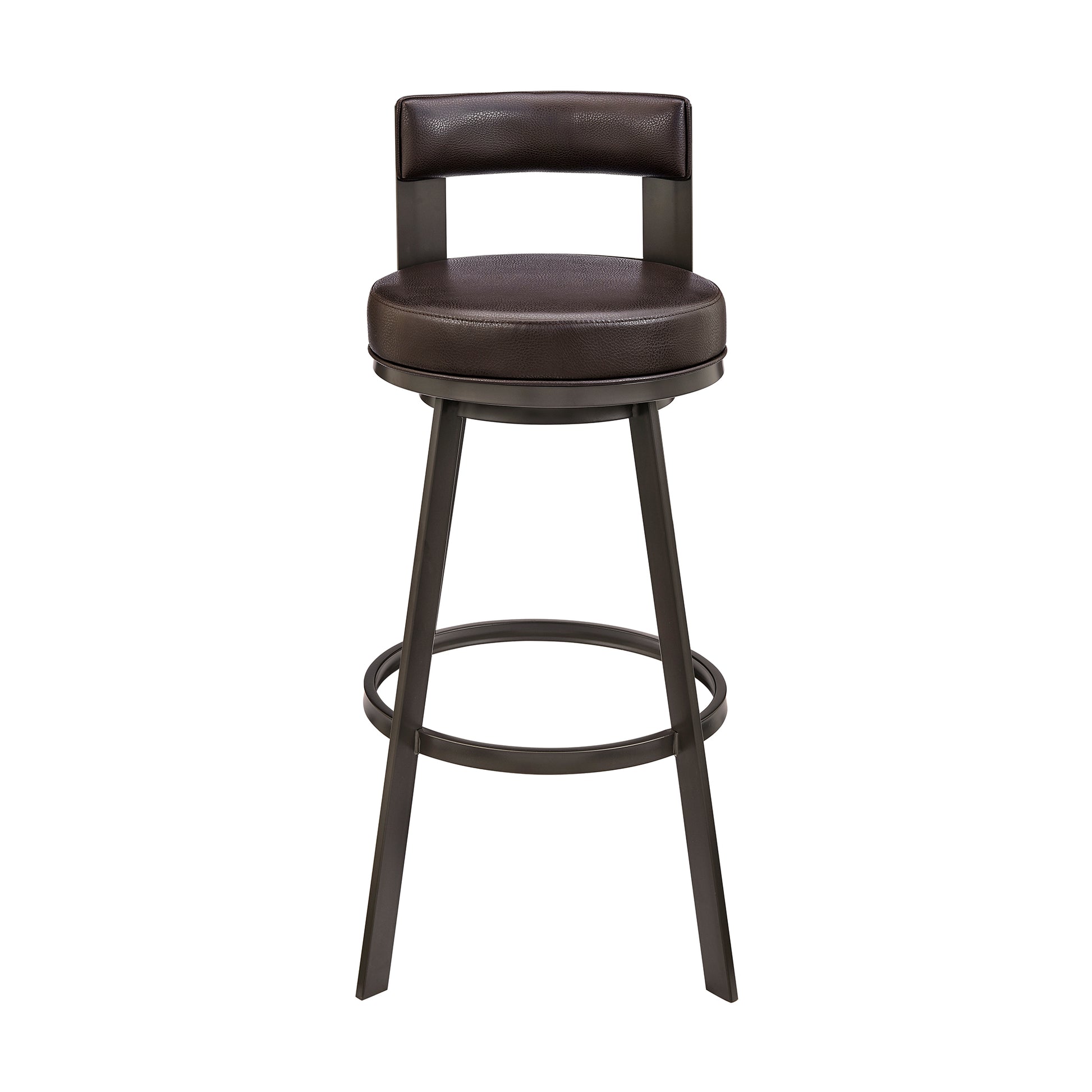 Flynn 26" Swivel Counter Stool in Black Metal with Light Gray Faux Leather By Armen Living | Bar Stools | Modishstore - 12