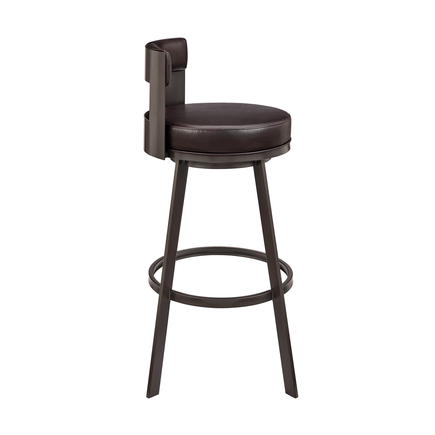 Flynn 26" Swivel Counter Stool in Black Metal with Light Gray Faux Leather By Armen Living | Bar Stools | Modishstore - 13