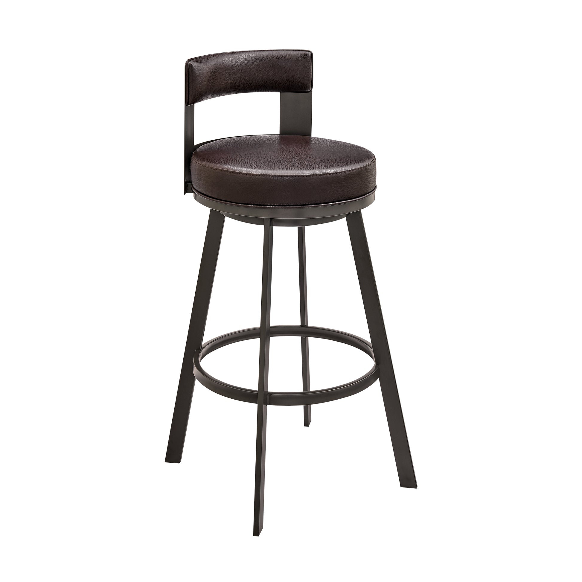 Flynn 30" Swivel Bar Stool in Black Metal with Light Gray Faux Leather By Armen Living | Bar Stools | Modishstore - 11