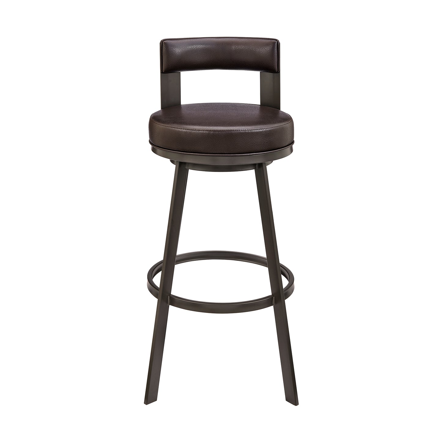 Flynn 30" Swivel Bar Stool in Black Metal with Light Gray Faux Leather By Armen Living | Bar Stools | Modishstore - 12