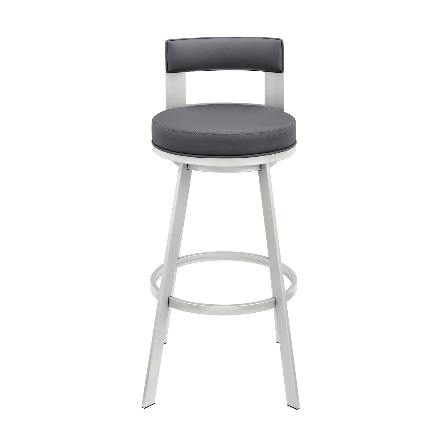 Flynn 26" Swivel Counter Stool in Black Metal with Light Gray Faux Leather By Armen Living | Bar Stools | Modishstore - 21